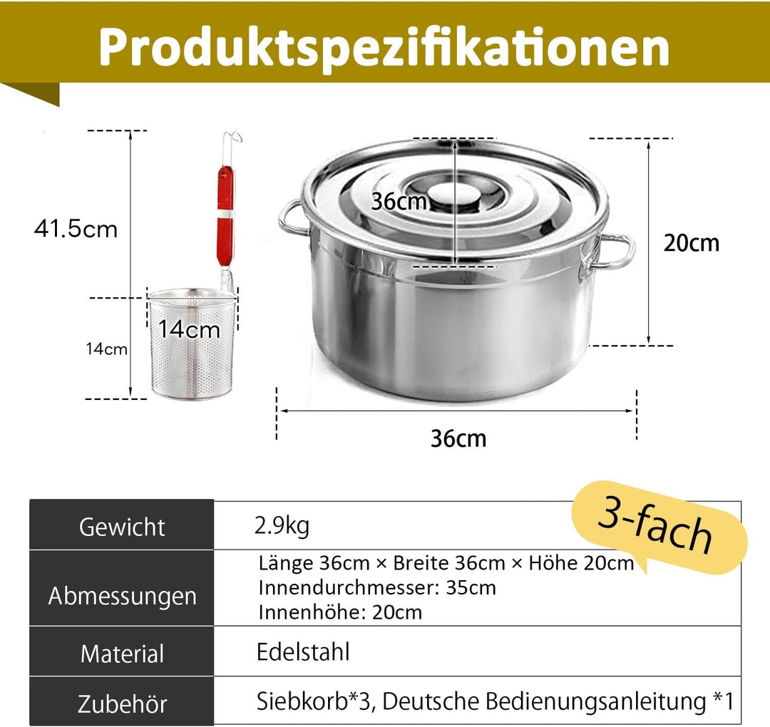 Kurflo Kommerzieller Nudeltopf, Edelstahl, für Ramen, Udon, Spaghetti & Fondue, geeignet für Gasherd