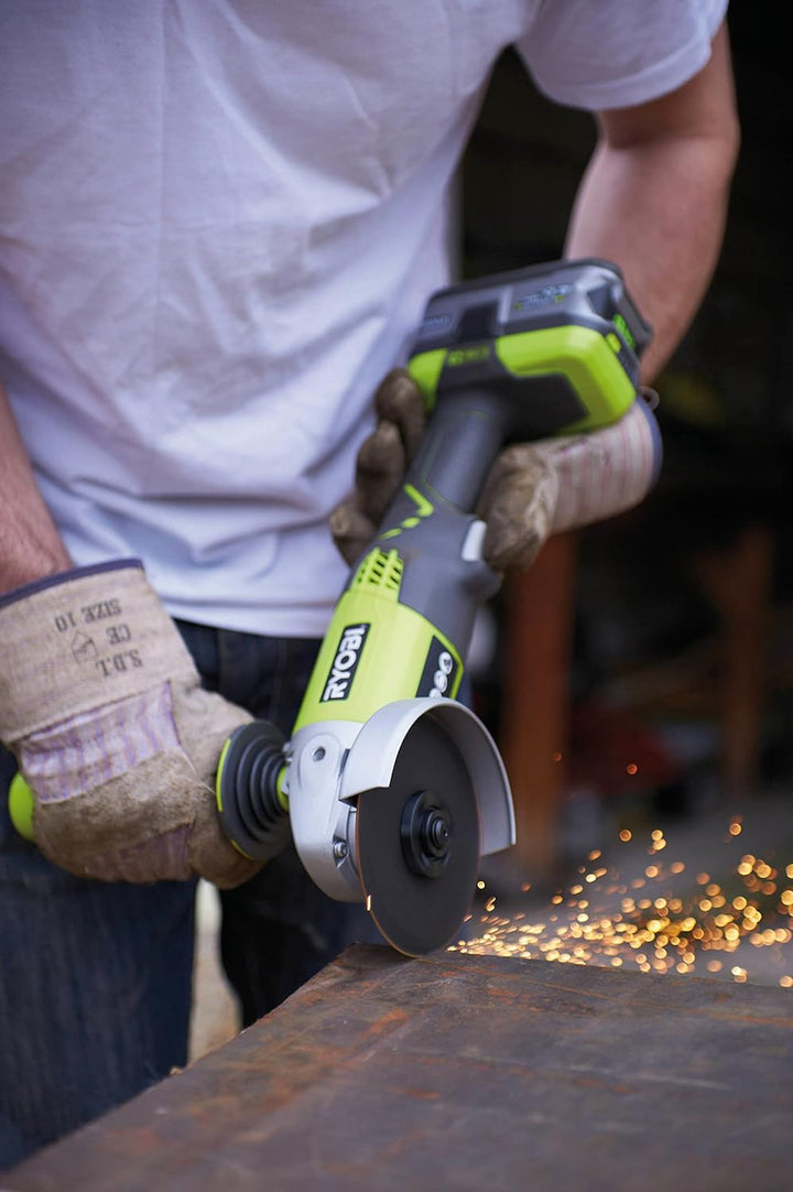RYOBI - Combo 2 Werkzeuge: 1x Bohrschrauber R18DD3-0 + 1x Winkelschleifer 115mm R18AG-0 + 2x Akku 2,