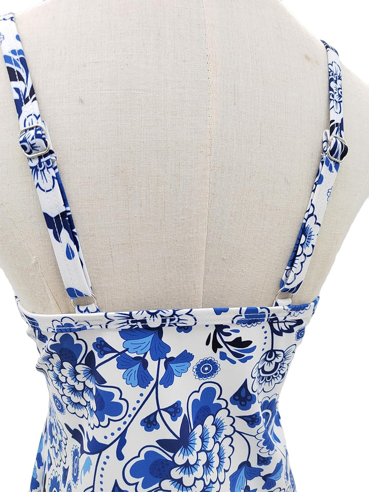 FLYILY Damen Zwei Stücke Tankini Rüschen Volant Geschichtet Bademode mit Boy Legs Shorts Rüschen Gro