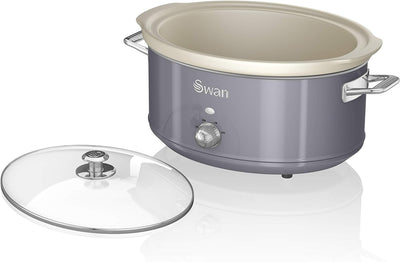 Swan Retro SF17031GRNEU Slow Cooker 6,5L Abnehmbarer Kochbehälter, PFOA- und PTFE-freier Keramischer