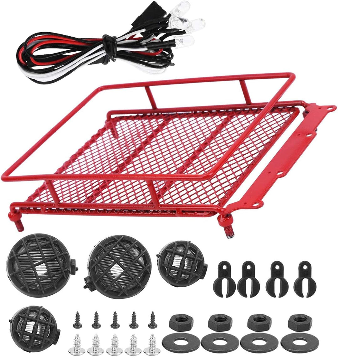 RC Gepäckträger, langlebiges Metall Dachgepäckträger mit LED-Leuchte für 1:12 RC Crawler Offroad Abe