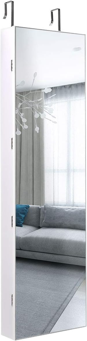 DREAMADE Schmuckschrank Spiegelschrank mit LED-Beleuchtung, LED Spiegelschrank Wandmontierend, Stand