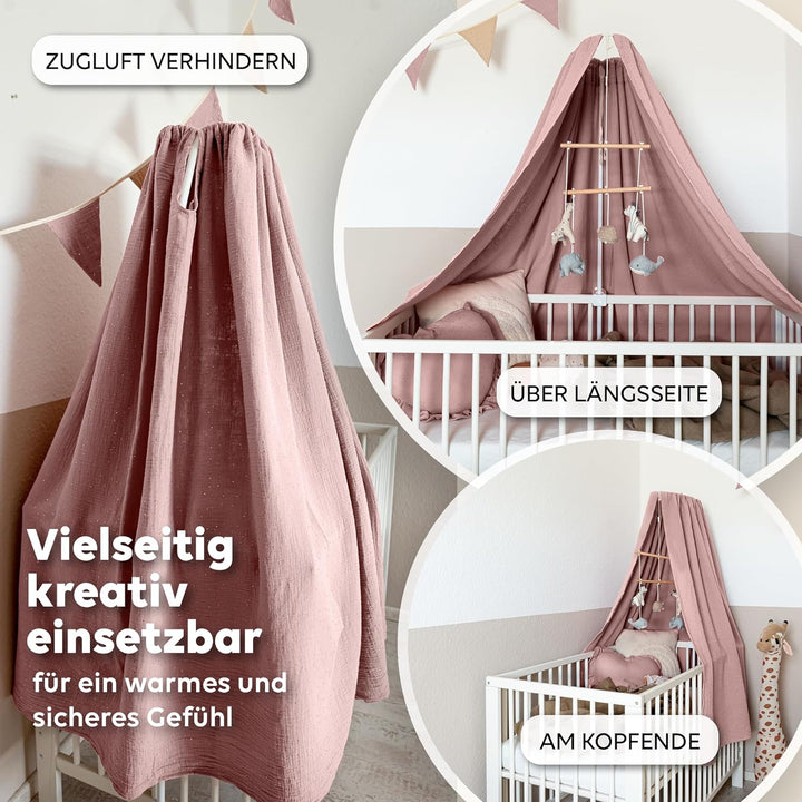 lilimaus Betthimmel Babybett mit Gold Applikation in 12 Farben [inkl. Himmelstange] - Himmel Babybet