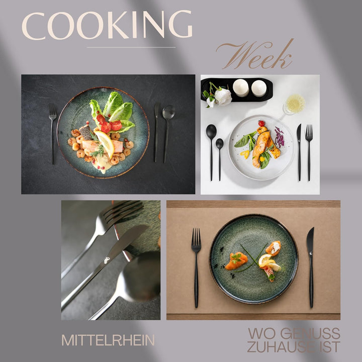 LORELEY® MITTELRHEIN Germany Premium Besteck Set Schwarz Matt – 24 teilig für 6 Personen – Edelstahl