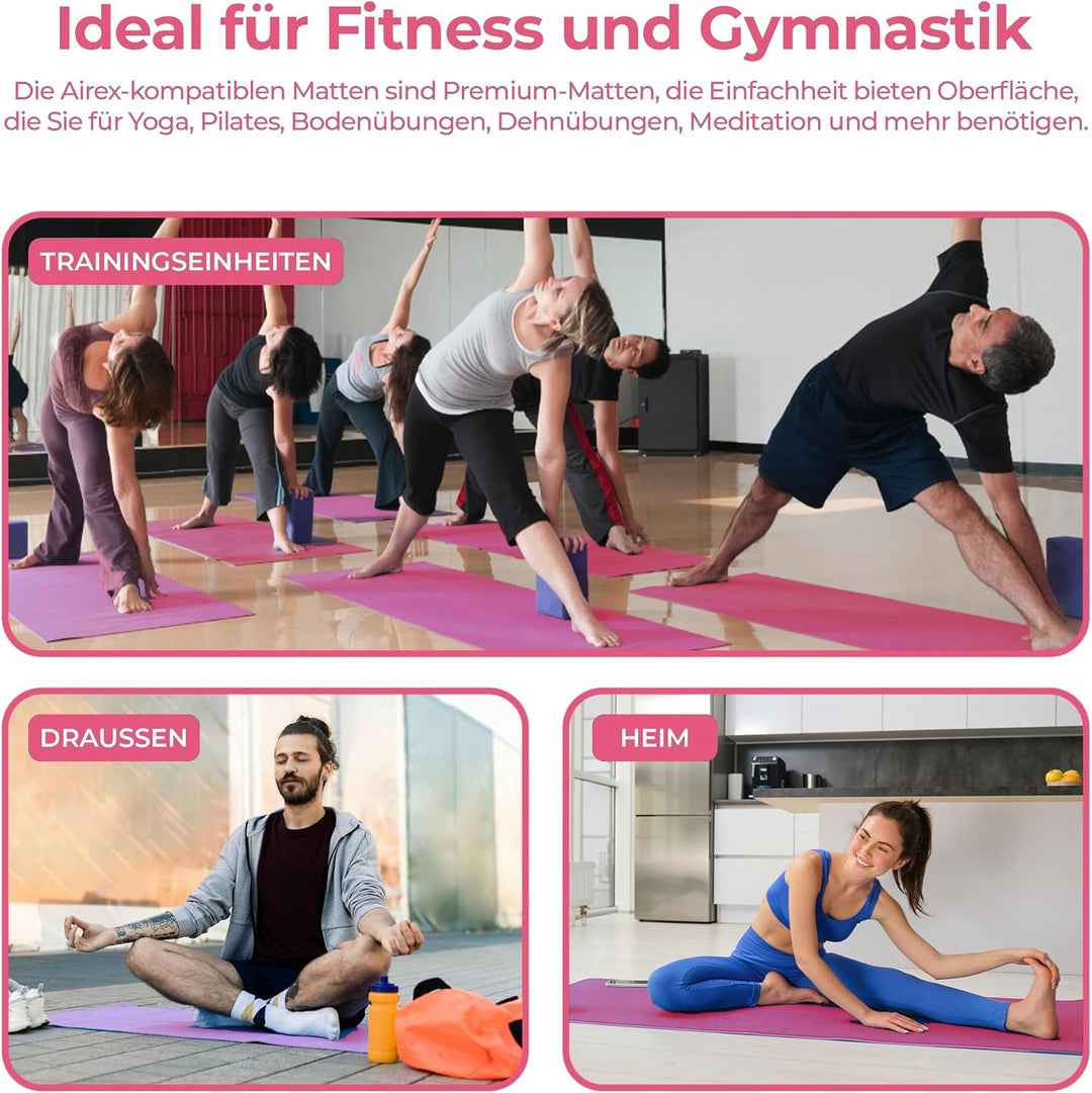 Habib Yogamatte Set mit Yogablöcken – Rutschfeste gepolsterte Fitnessmatte inkl. Tragetasche mit Sch