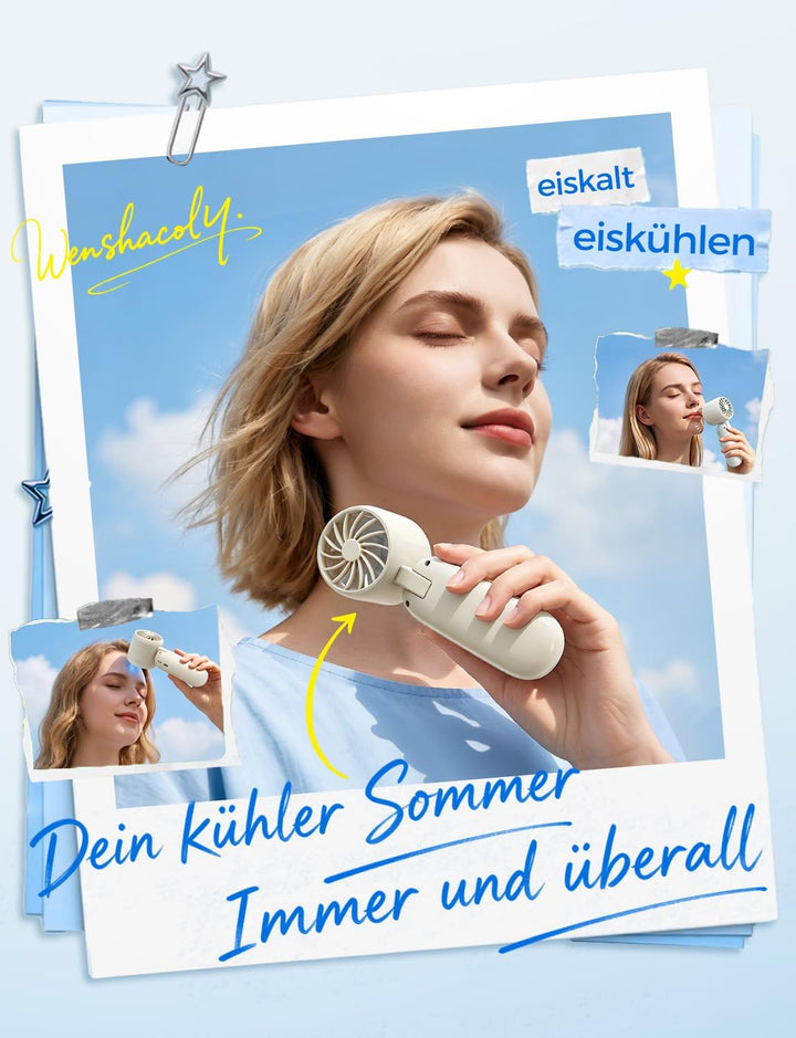 MAGIC JOHN Mini Ventilator mit Kühlung, 199 Lüfterstufen, bis zu 11h Laufzeit, USB-C Akku aufladbar,