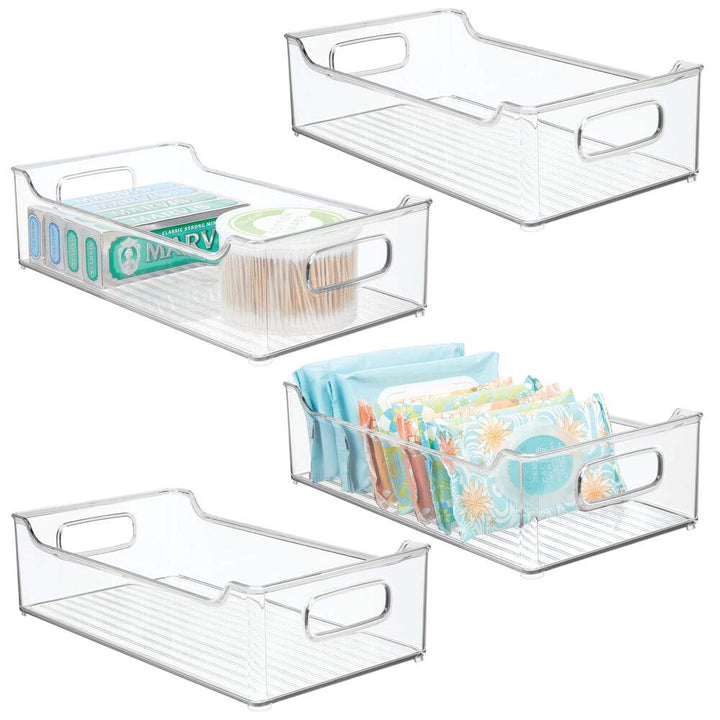 mDesign 4er-Set Ablagebox mit integrierten Griffen – transparente Aufbewahrungsbox mit ansprechendem