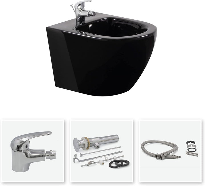 i-flair Wand-Hänge Bidet Franco mit Mischbatterie und Wandbefestigung - Schwarz, Schwarz
