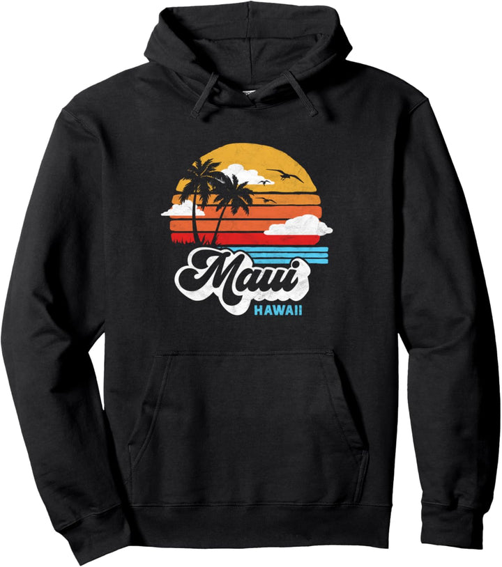 Maui Beach Hawaii Vintage Surf Throwback 80s Graphic Pullover Hoodie