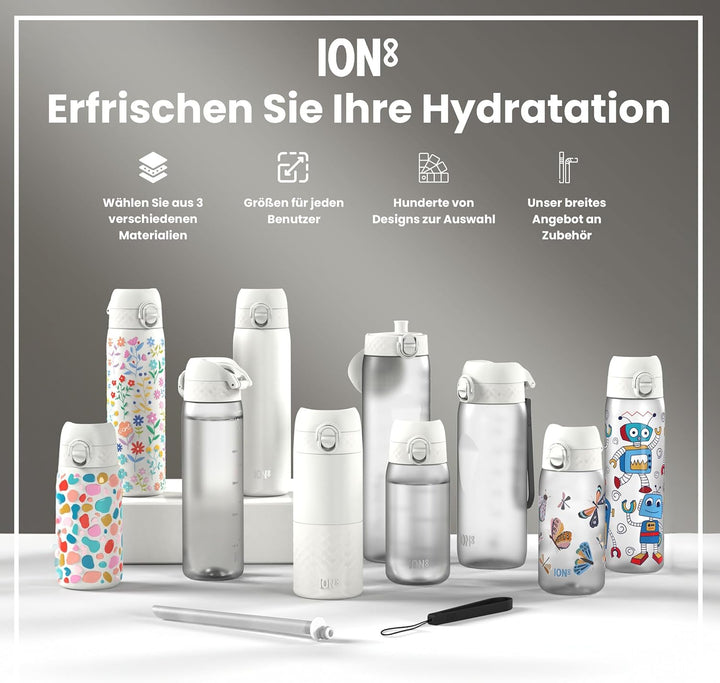 ION8 1 Liter Trinkflasche, 1000ml, Auslaufsicher, Einhandöffnung, Sichere Verriegelung, Spülmaschine