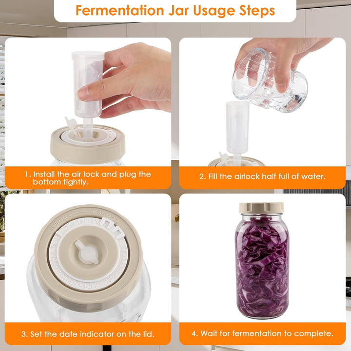 2 Stück 2L Fermentierglas mit Datums-Anzeige & Luftschleuse – Perfekt für Sauerkraut, Kimchi, Kombuc