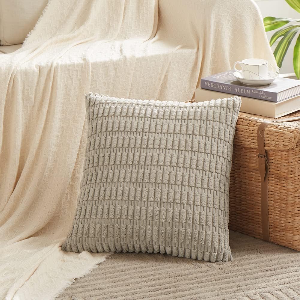 4er Set Boho Kissenbezug 30x30 Neutral Flauschig Kissenbezüge Kordsamt Kissenhülle Dekokissenbezug S