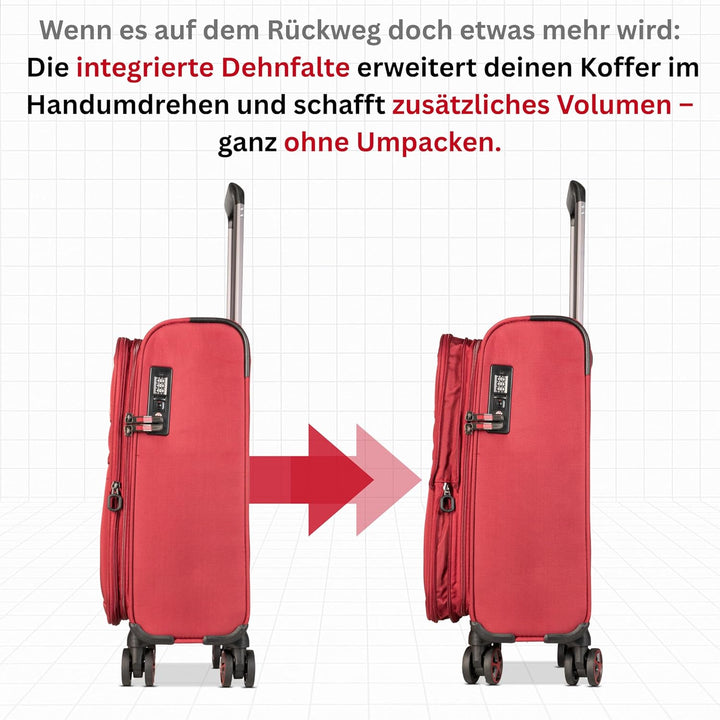 Cocoono Handgepäck Koffer 55x40x20 – Leichter Stoff Reisekoffer mit Rollen, TSA-Schloss, erweiterbar