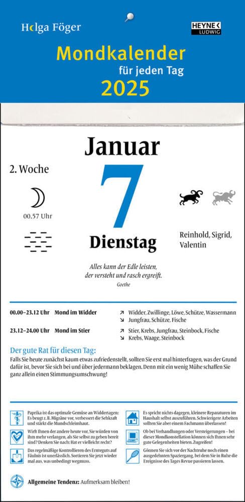 Mondkalender für jeden Tag 2025: Tages-Abreisskalender – perforierte Seiten – zum Aufstellen oder Au