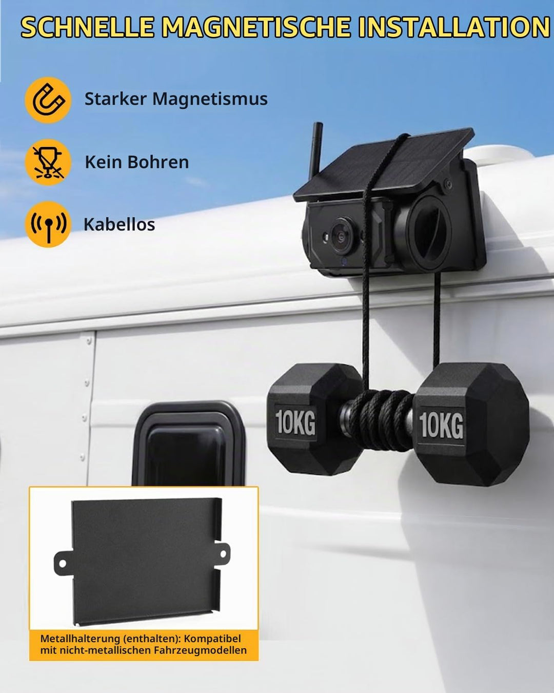 Solar Magnetische WLAN HD Rückfahrkamera 9600mAh 1080P IP67 LKW Nur Kamera, Nur Kamera