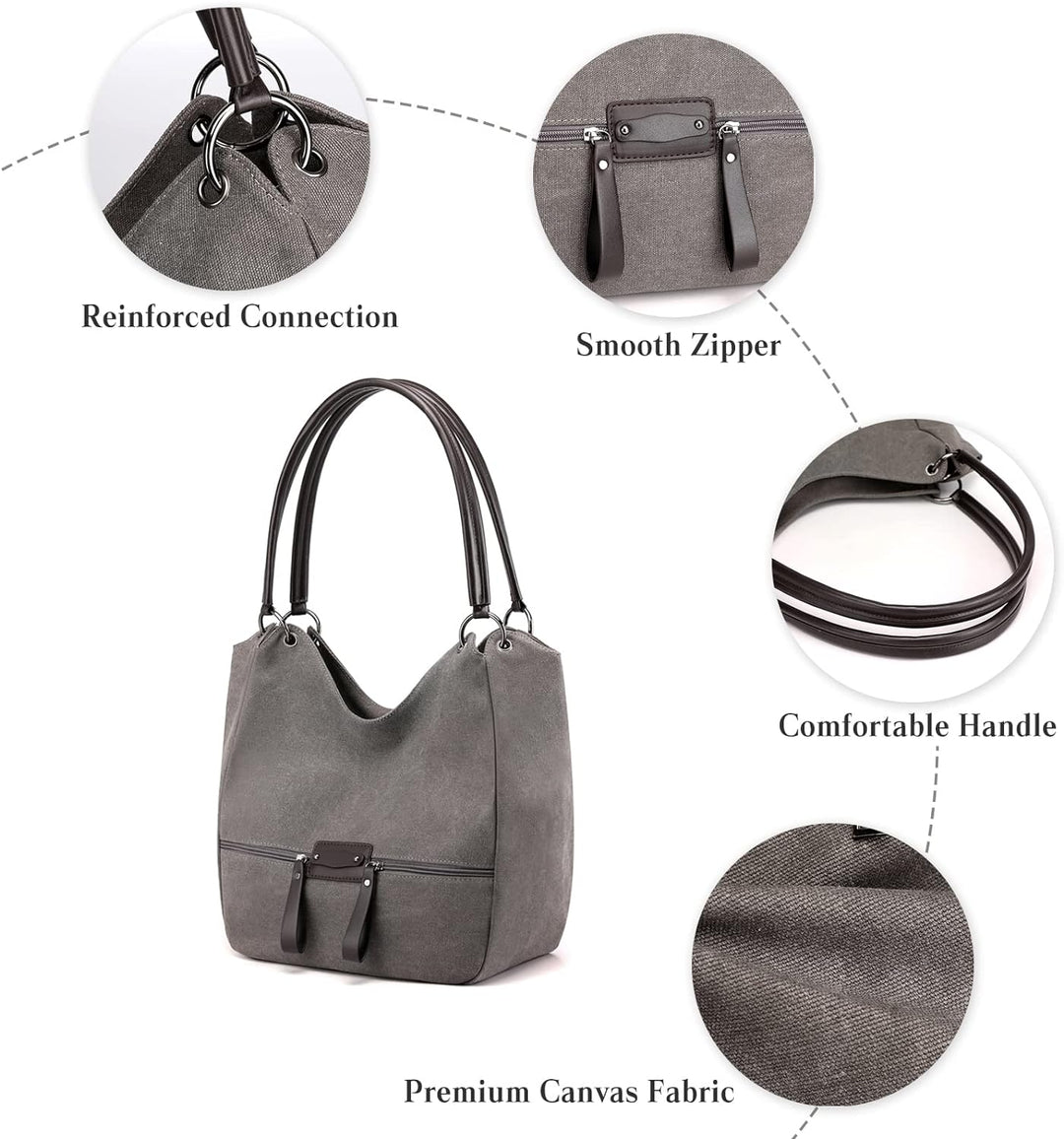 PORRASSO Canvas Hobo Taschen Damen Handtasche Casual Schultertasche Fraue Shopper Tote Henkeltasche