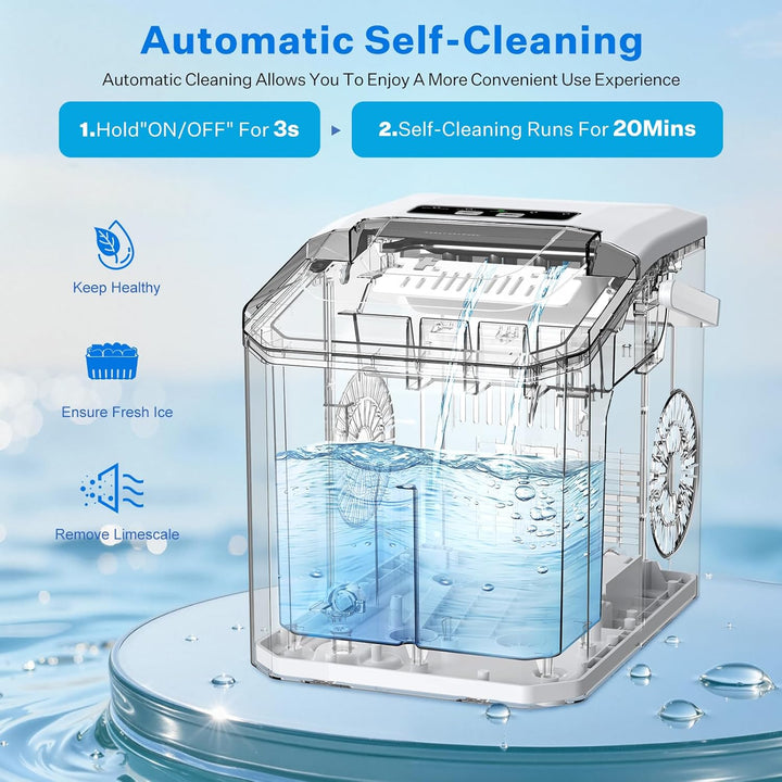 Eiswürfelmaschine, Ice Cube Maker 9 Eiswürfel in 6-8 Minuten,2 Grössen von Bullet Ice,12KG/24H,Selbs