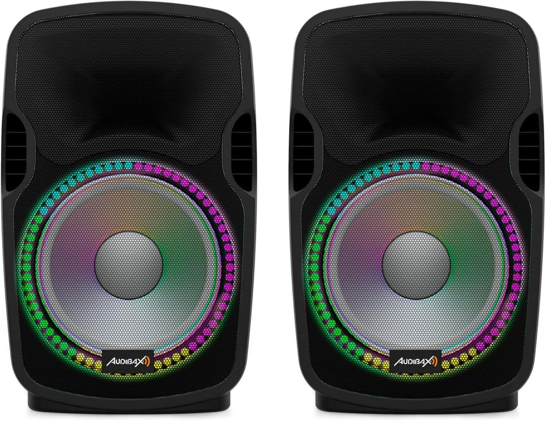 Audibax Party 212 Led Set 2 Altavoces 12" PRO 1000W Pico + Soportes + Cableado + Micrófono
