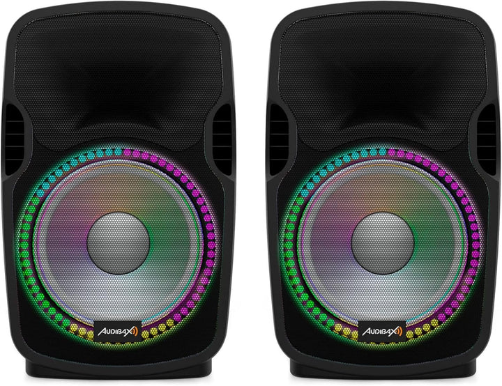Audibax Party 212 Led Set 2 Altavoces 12" PRO 1000W Pico + Soportes + Cableado + Micrófono
