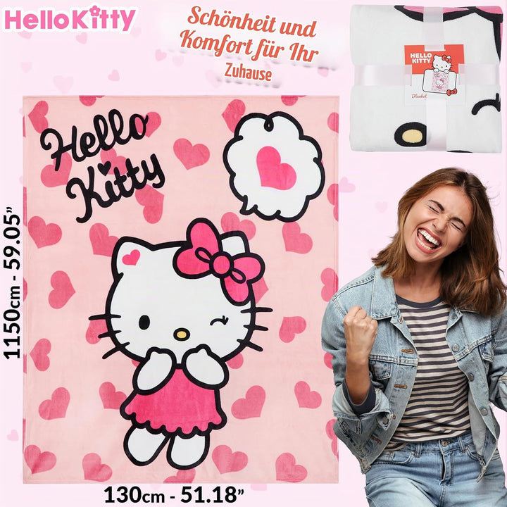Hello Kitty Kuscheldecke, Flauschige Fleecedecke 150 x 130 cm - Geschenke für Frauen
