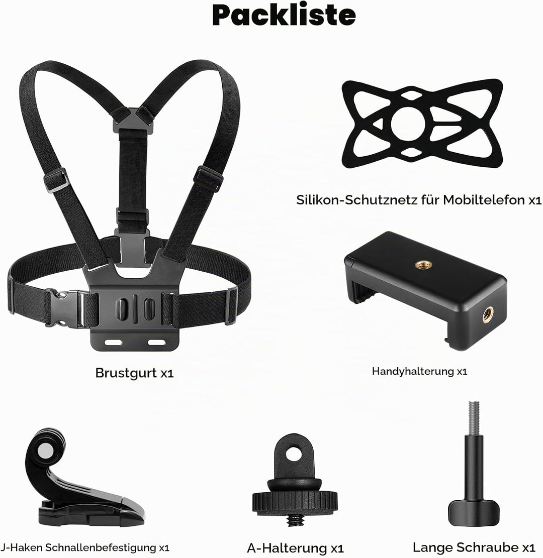 AKASO 6 in 1 Action Cam Brustgurt Kit, kompatibel mit EK7000/EK7000 Pro/Brave 4/Brave 4 Pro/Brave 7