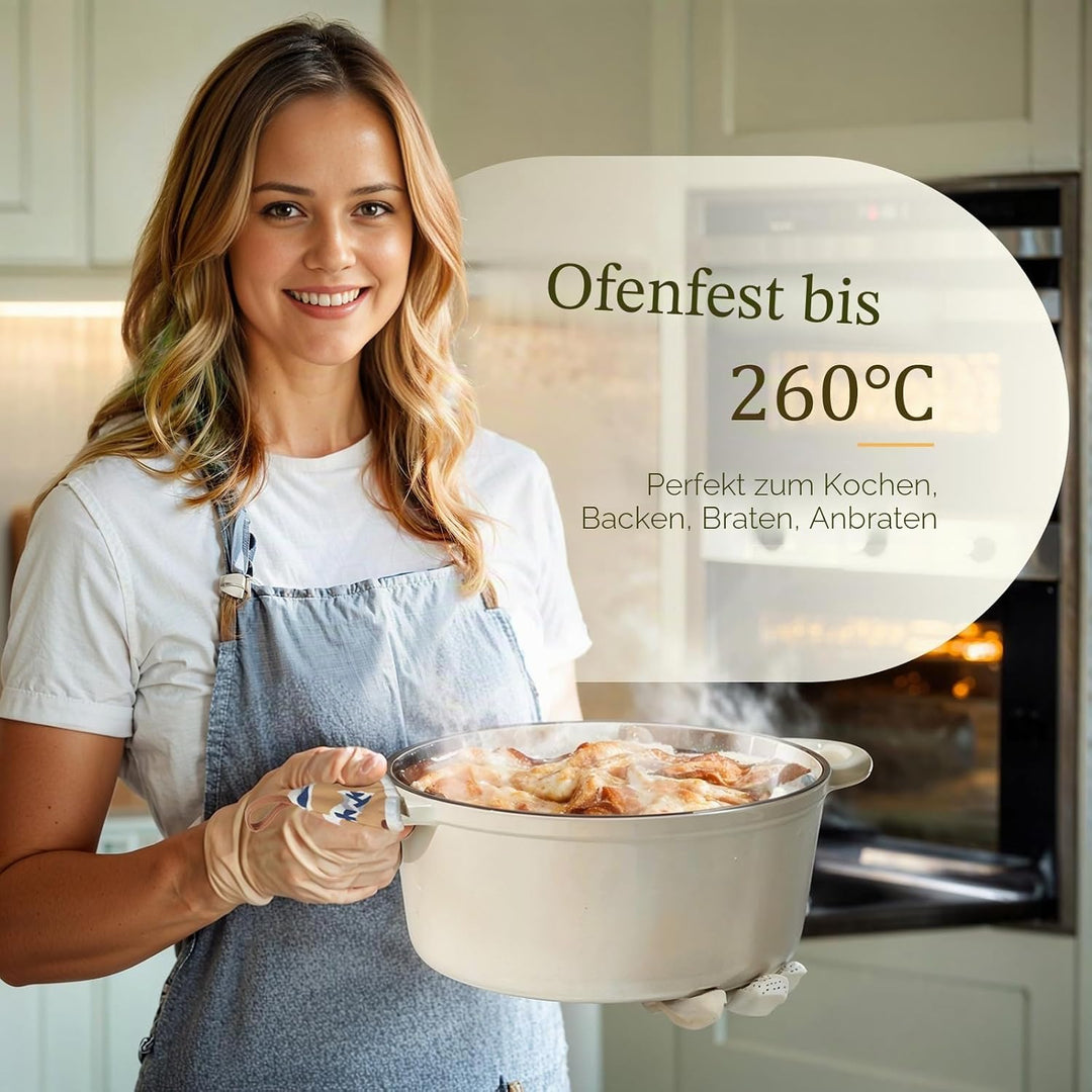 Overmont Bräter emaille Gusseisen Topf - Schmortopf 28cm backofengeeignet - mit Deckel und Kochbuch