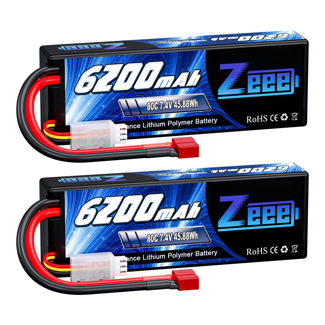 Zeee 2S Lipo Akku 7,4V 80C 6200mAh mit Deans Steck Hardcase RC Batterie für RC Auto RC Flugzeug RC H