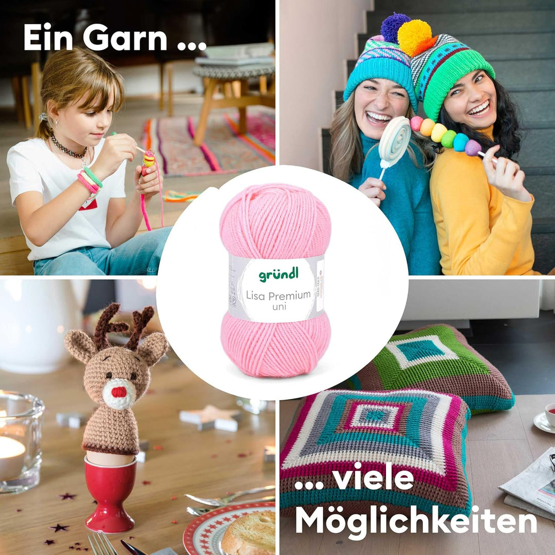 Gründl Lisa Premium Uni Strick- & Häkelgarn (weicher und wollartiger Charakter, pflegeleichtes wasch