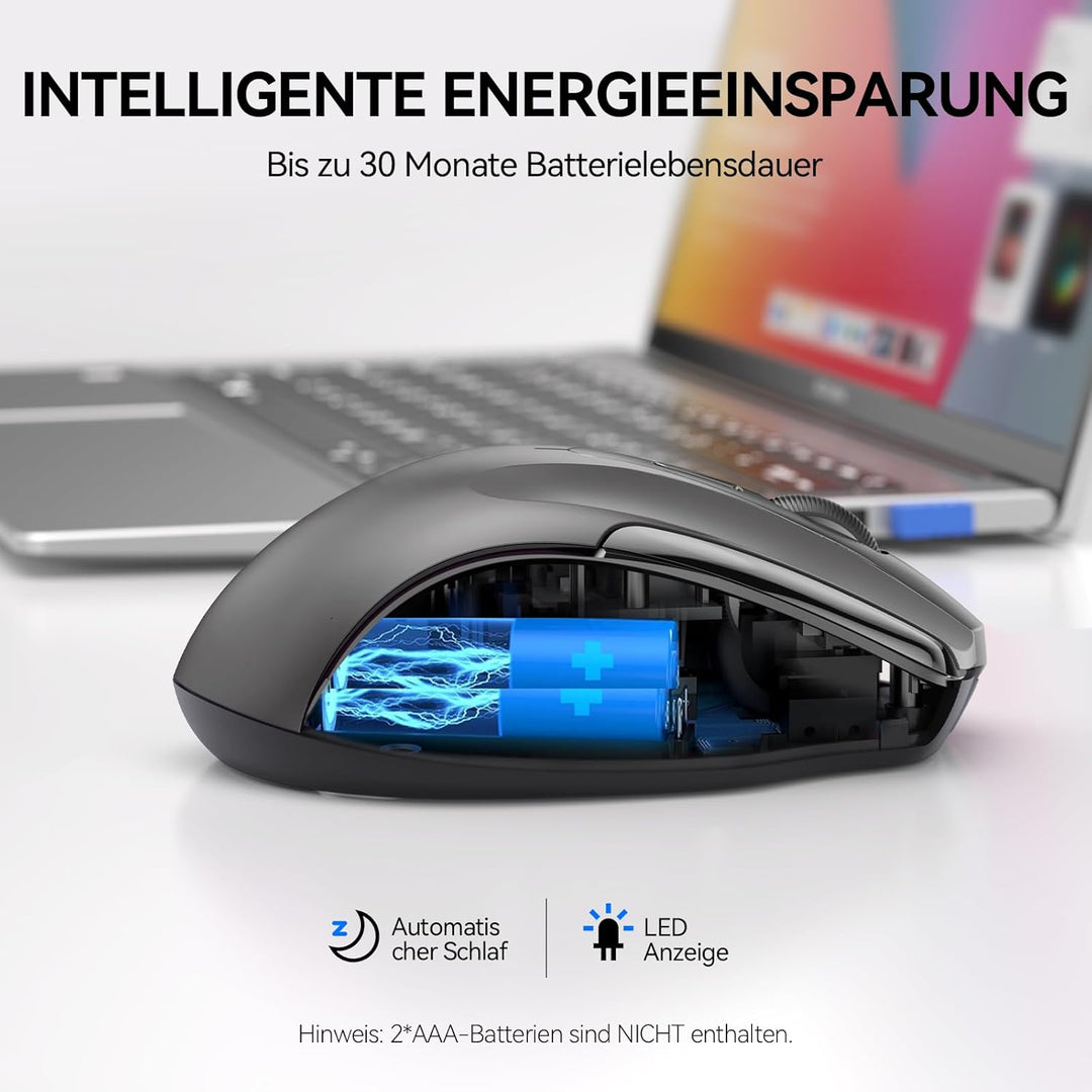 TECKNET Bluetooth Maus, 4800 DPI Kabellos Ergonomische Maus (Tri-Modi: BT 5.0/3.0+2.4G), 30 Monate B