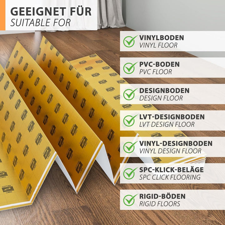 20m² Heizfilm-Unterlage Trittschalldämmung 1,5mm für Vinyl-Bodenbeläge, elastische Designbeläge mit
