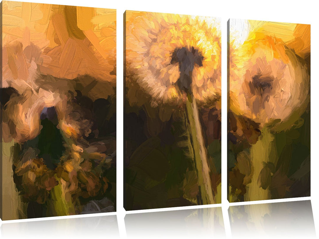 Pixxprint Pusteblume Pinsel Effekt 3-Teiler Leinwandbild 120x80 Bild auf Leinwand