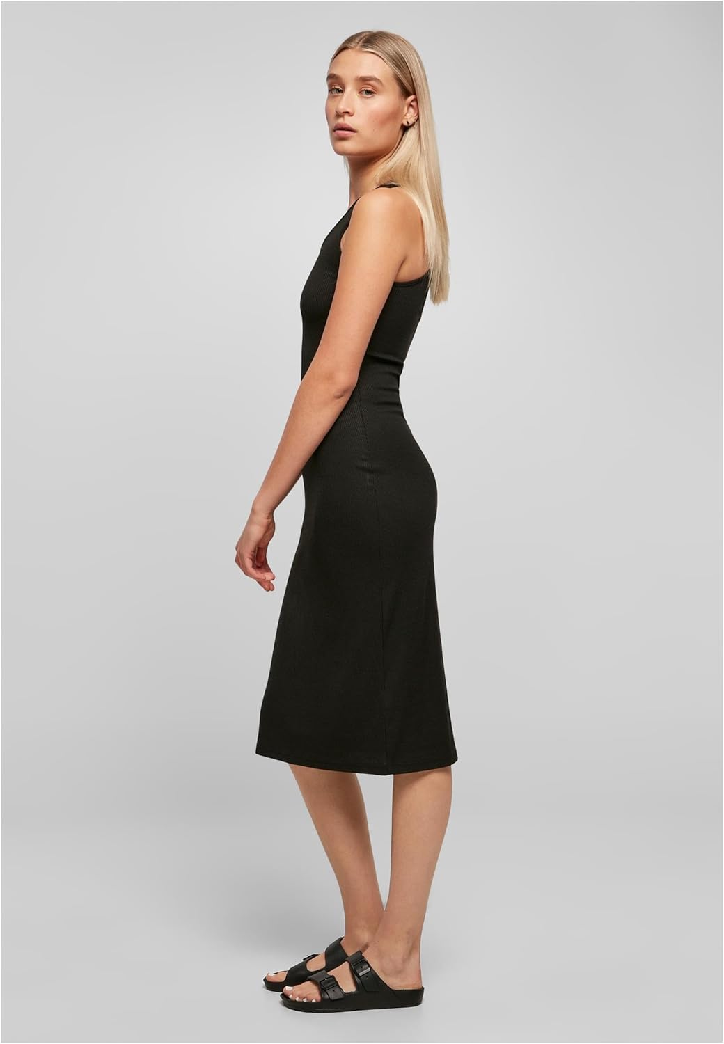 Urban Classics Damen Kleid mit am Rücken gekreuzten Trägern für Frauen, Ladies Midi Sleeveless Rib D