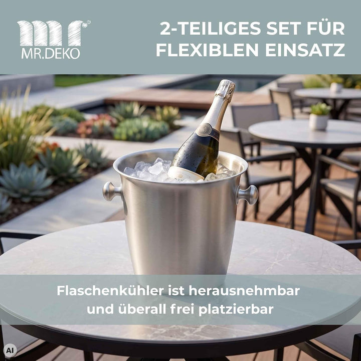 MR. DEKO Champagnerkühler für Strandkörbe - Sekt - Behälter - Kühler - Edel - EIS - Accessoire - Gar