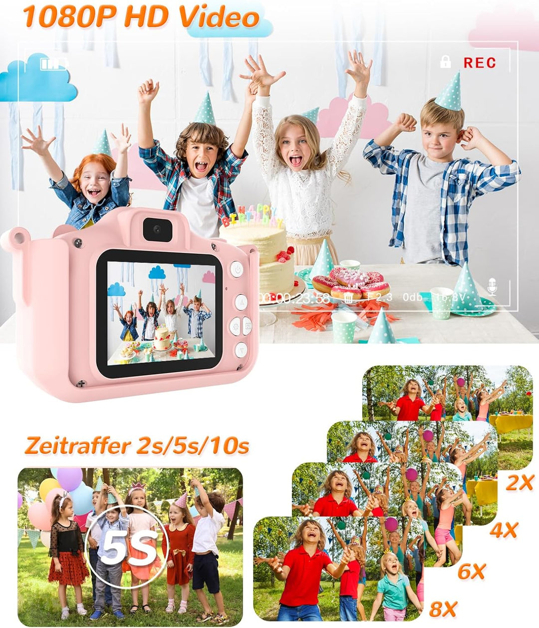 Kinderkamera ab 3-10 Jahre, Digitale Kamera Kinder mit 1080P Video &amp; 2 Zoll IPS Bildschirm, 44 lusti