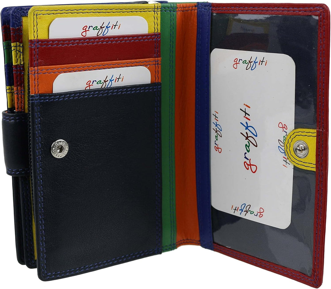 Golunski Ladies Tab b枚rse mit Umschlag aus Leder, Graffiti, Geschenkbox, Blau - Mitternachtsblau - G