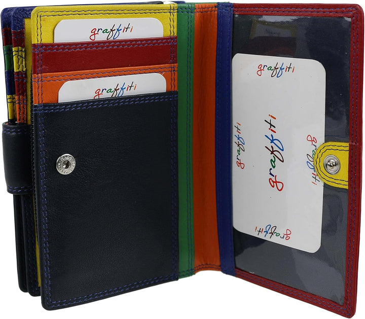 Golunski Ladies Tab b枚rse mit Umschlag aus Leder, Graffiti, Geschenkbox, Blau - Mitternachtsblau - G
