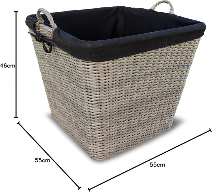 HABAU Feuerholzkorb mit waschbarem Stoffeinsatz, Holzkorb aus extrem robustem Polyethylen mit Metall