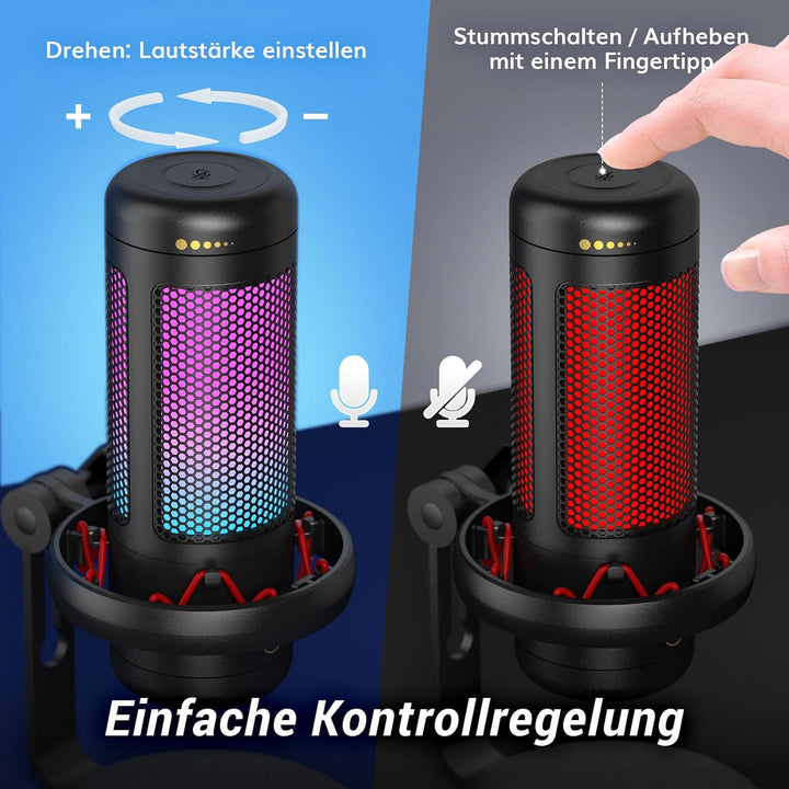 TONOR Gaming Mikrofon PC mit RGB-Modi & Helligkeit einstellbar, USB/Type-C Microphone für Streaming