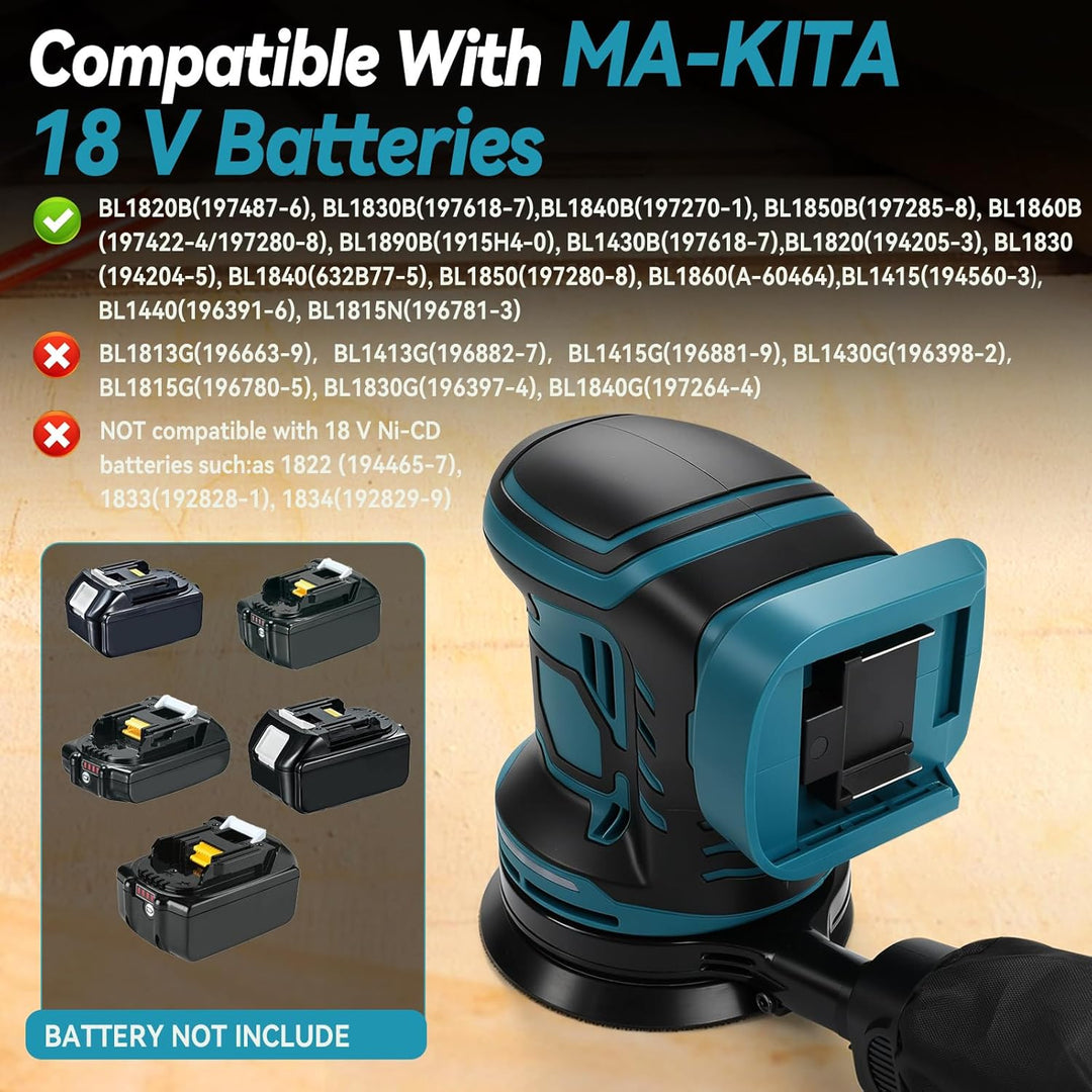 Bürstenloser Exzenterschleifer, kompatibel mit Makita 18V, 125 mm Brushelss Elektrischer Handschleif