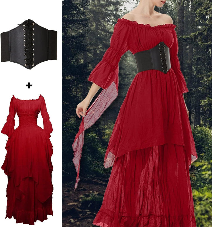 Halloween Kostüm Damen Renaissance Retro Gothic Viktorian Halloween Karneval Party Cocktailkleid Rot
