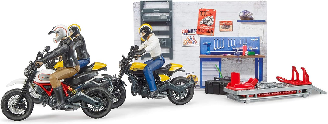 bruder 62102 - Bworld Motorradwerkstatt Scrambler Ducati Full Throttle mit Mechaniker - 1:16 Reparat