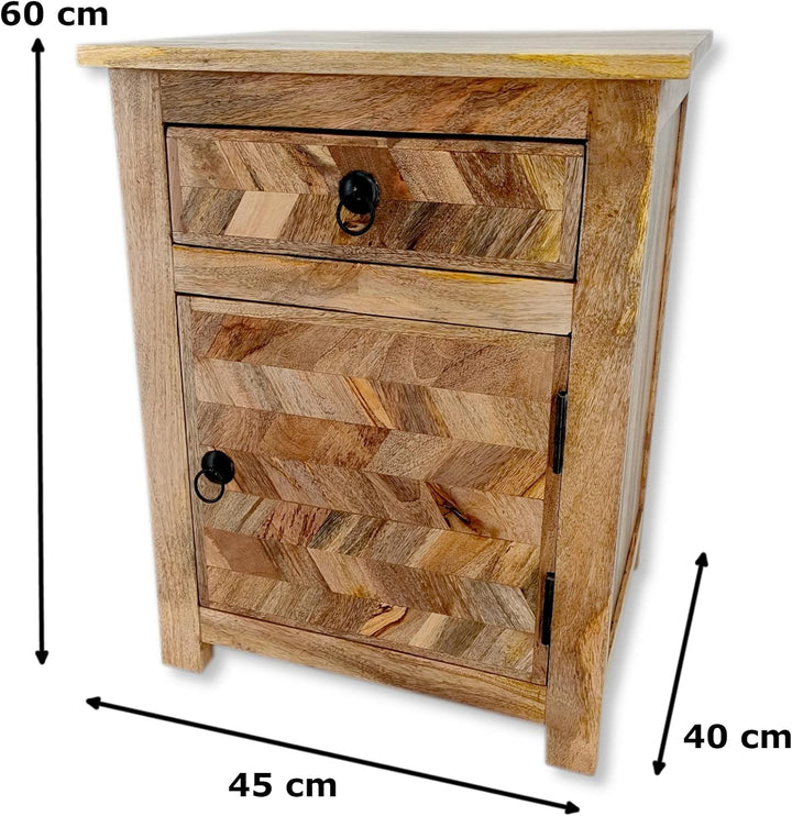 DARO DEKO Holz Nachttisch braun 45 x 60cm Beistelltisch Vintage Nachtschrank Retro