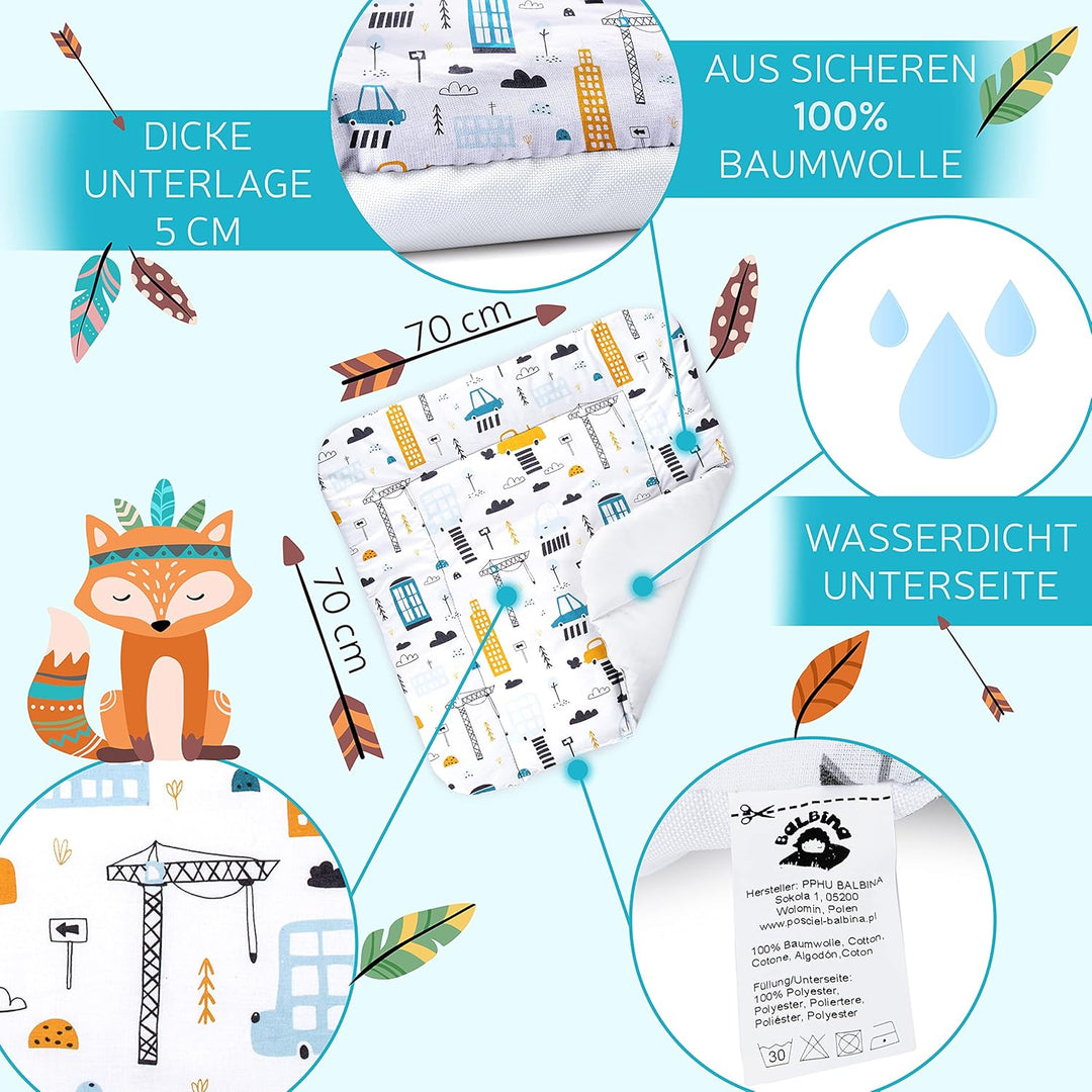 Balbina Wickelunterlage Wasserdicht Wickeltischauflage Wickelauflage baumwolle 70x70 cm Autos Gelb 7