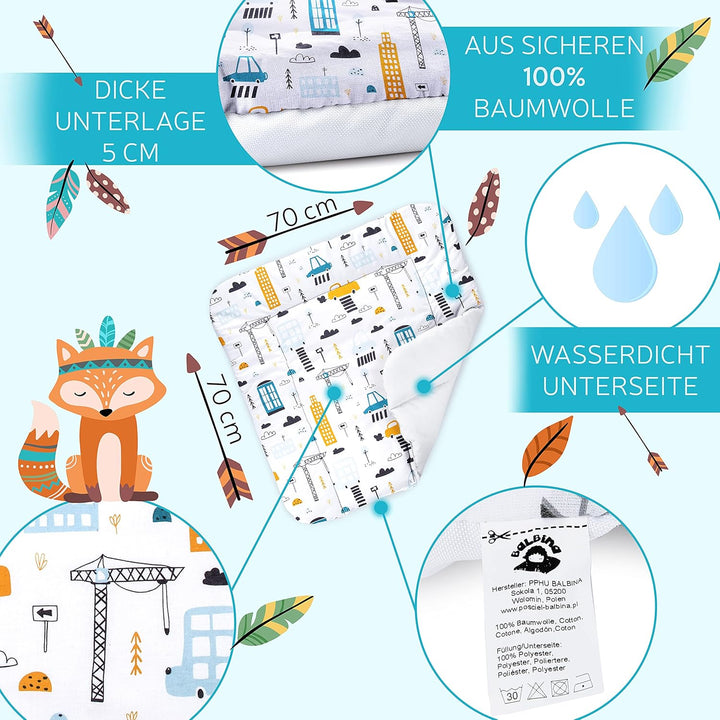 Balbina Wickelunterlage Wasserdicht Wickeltischauflage Wickelauflage baumwolle 70x70 cm Autos Gelb 7