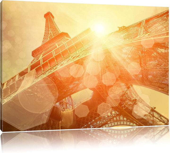 Pixxprint Der Eiffelturm im Sonnenschein als Leinwandbild/Grösse: 100x70 cm/Wandbild/Kunstdruck/fert