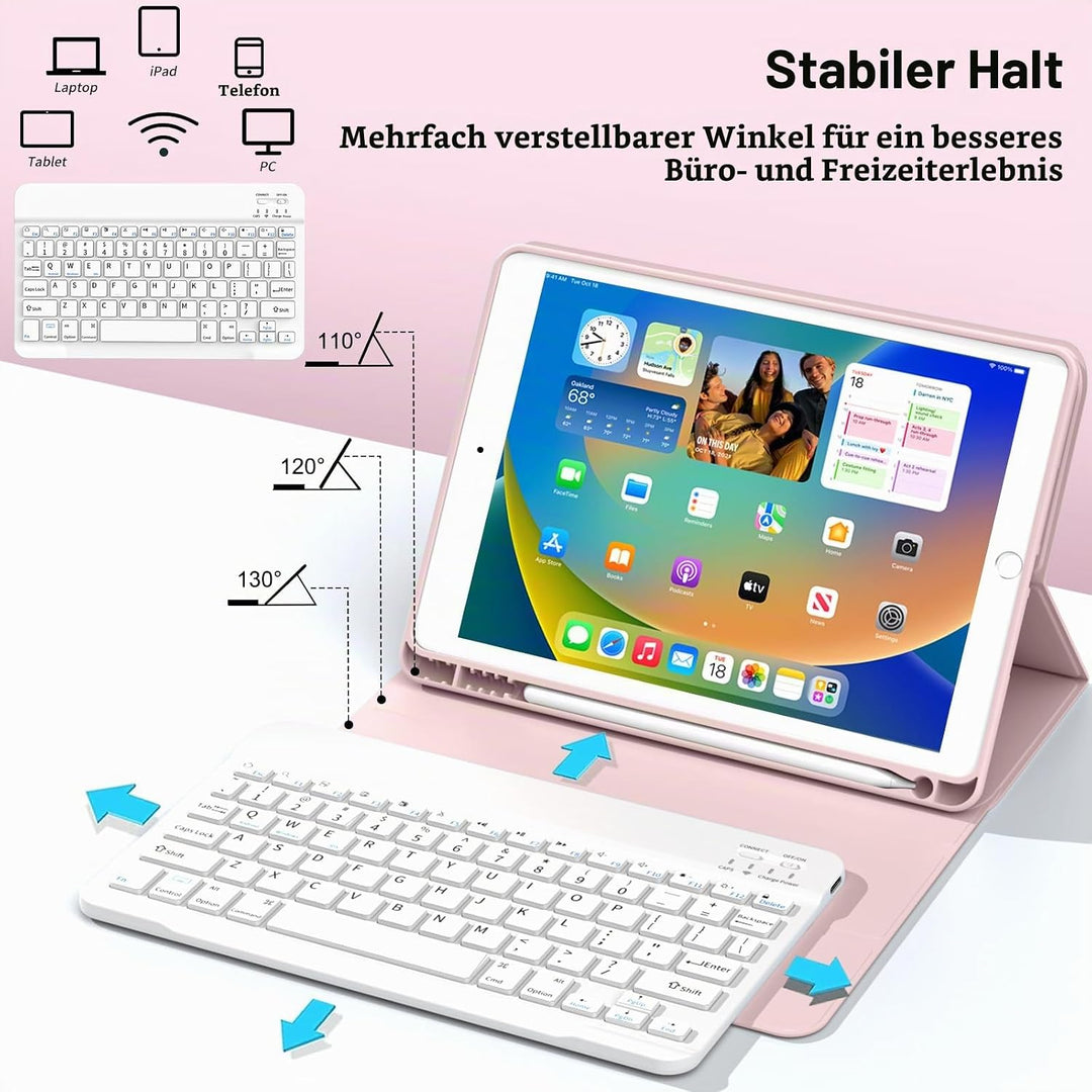 JKSML Tastatur Hülle für iPad 9./ 8./ 7. Generation (2021/2020/ 2019) mit Pencil Halter, Soft TPU Rü