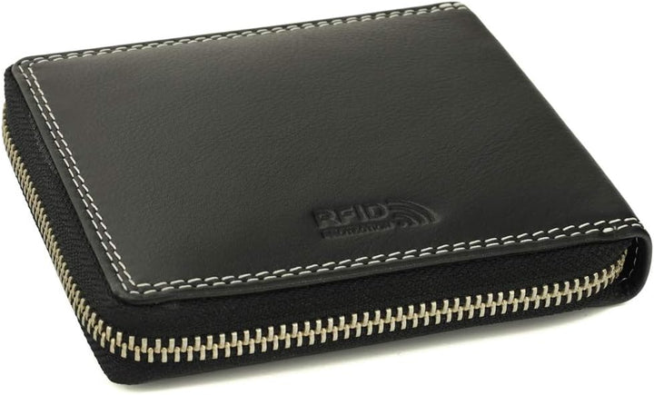 Fa.Volmer ® Herren Leder Geldbörse mit umlaufenden Reissverschluss - echtes Rindsleder - RFID-Schutz