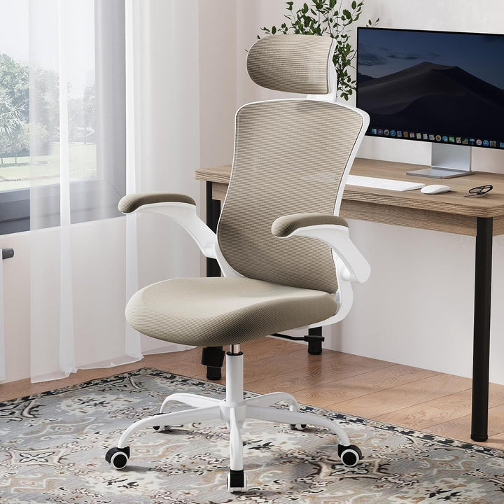 COLAMY Bürostuhl Ergonomisch, Netz-Schreibtischstuhl mit Verstellbarer Kopfstütze, Chefsessel Office
