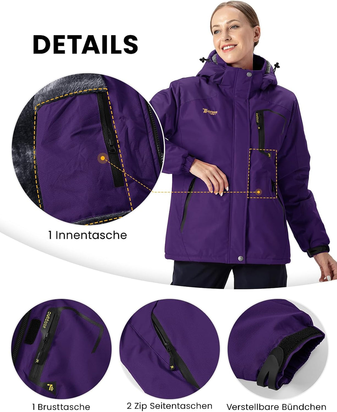 donhobo Damen Jacken Fleecejacke Winterjacke Wasserdicht Atmungsaktiv Verdickt Warm Winddicht Softsh