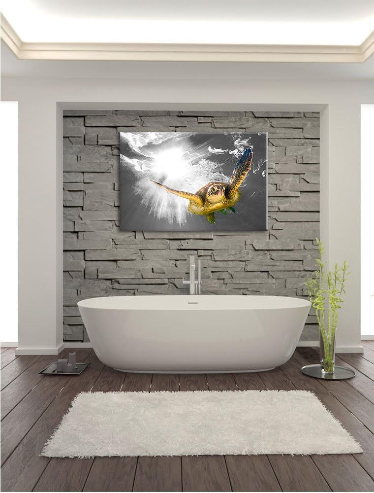 Pixxprint Grüne Meeresschildkröte als Leinwandbild | Grösse: 100x70 cm | Wandbild| Kunstdruck | fert